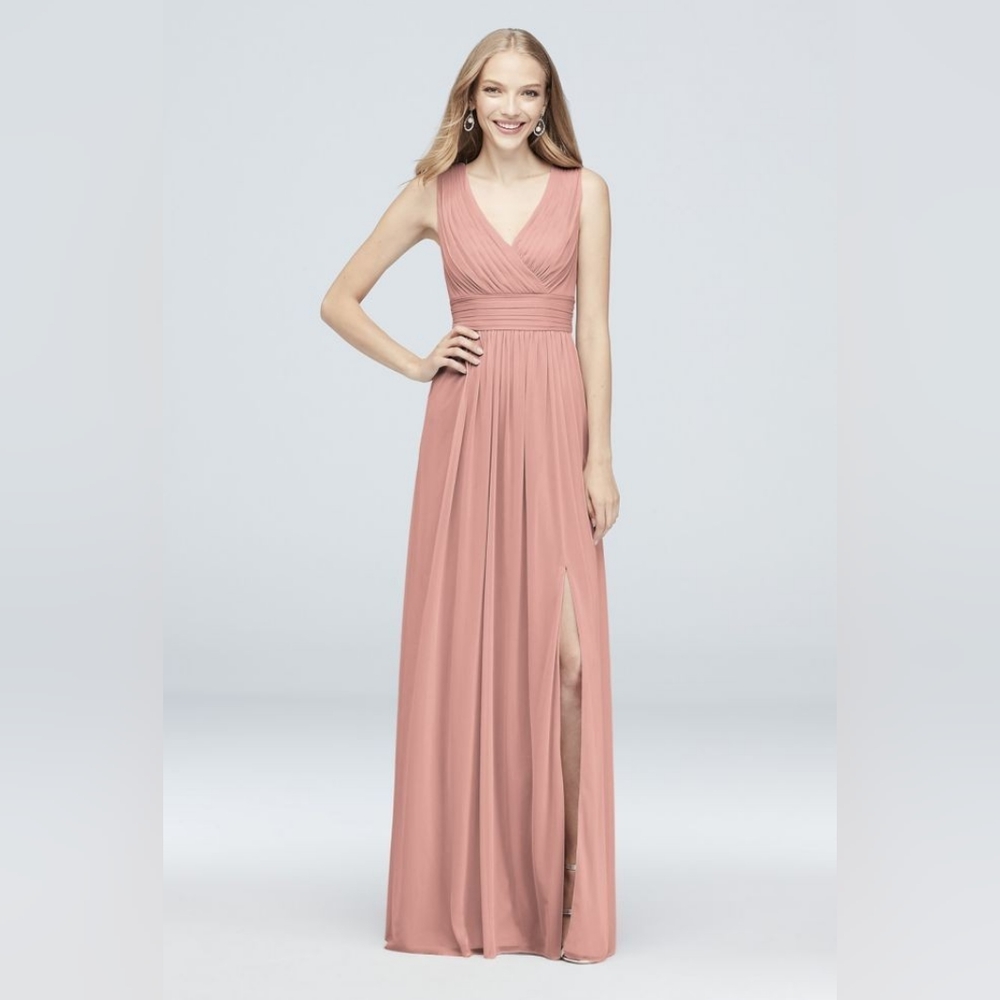 long mesh pleated tank bridesmaid dress